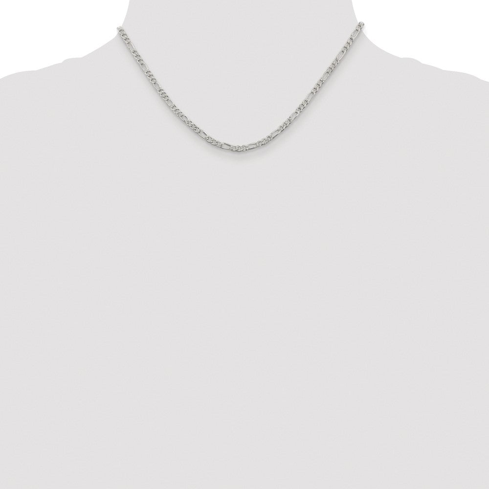 Sterling Silver Rhodium-Plated 3mm Pavé Flat Figaro Chain Necklace