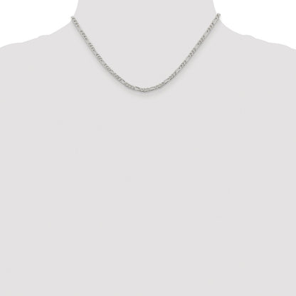 Sterling Silver Rhodium-Plated 3mm Pavé Flat Figaro Chain Necklace