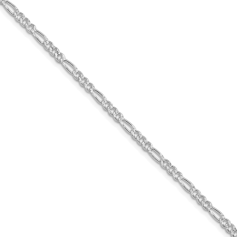 Sterling Silver Rhodium-Plated 3mm Pavé Flat Figaro Chain Necklace