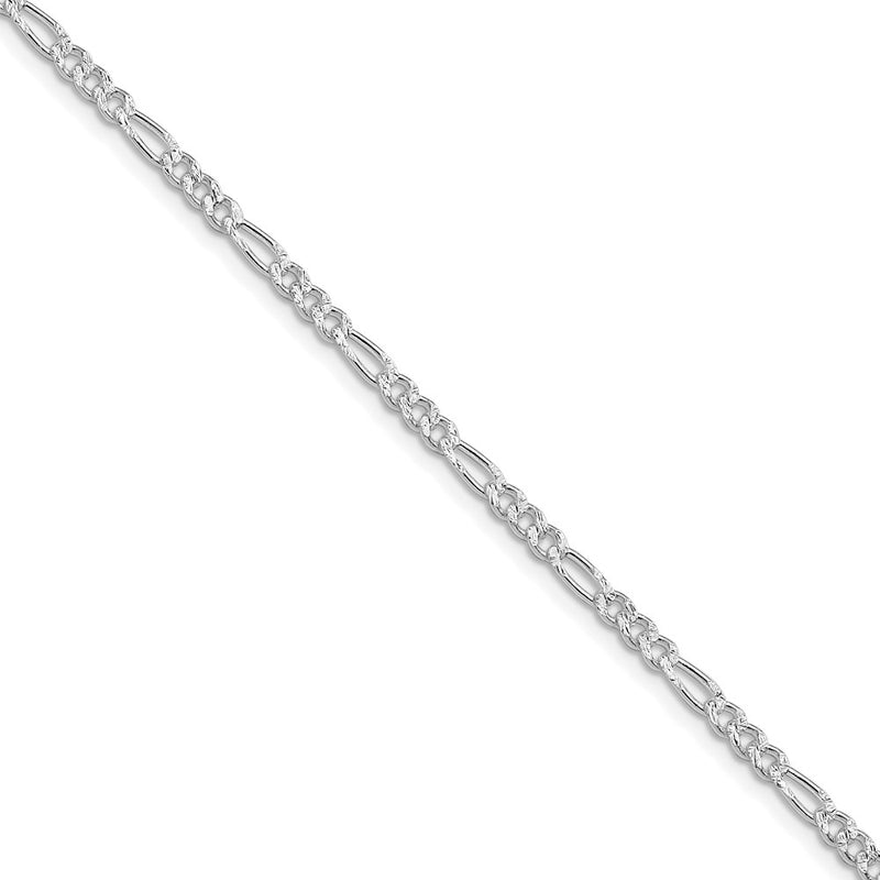 Sterling Silver Rhodium-Plated 3mm Pavé Flat Figaro Chain Necklace