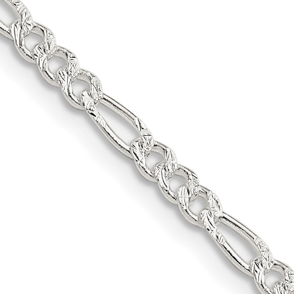 Sterling Silver 3mm Pav Flat Figaro Chain Necklace
