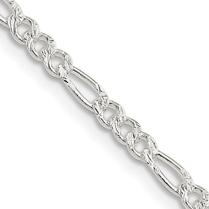 Sterling Silver 3mm Pav Flat Figaro Chain Necklace