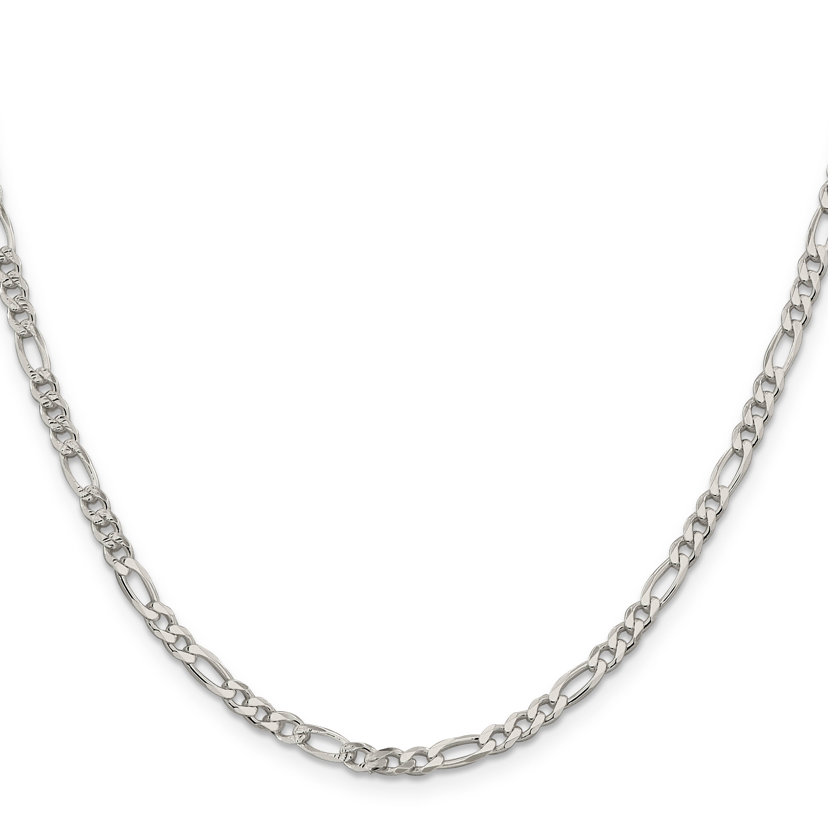 26 Inch Sterling Silver 4mm Pav Flat Figaro Chain