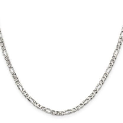 18 Inch Sterling Silver 4mm Pav Flat Figaro Chain