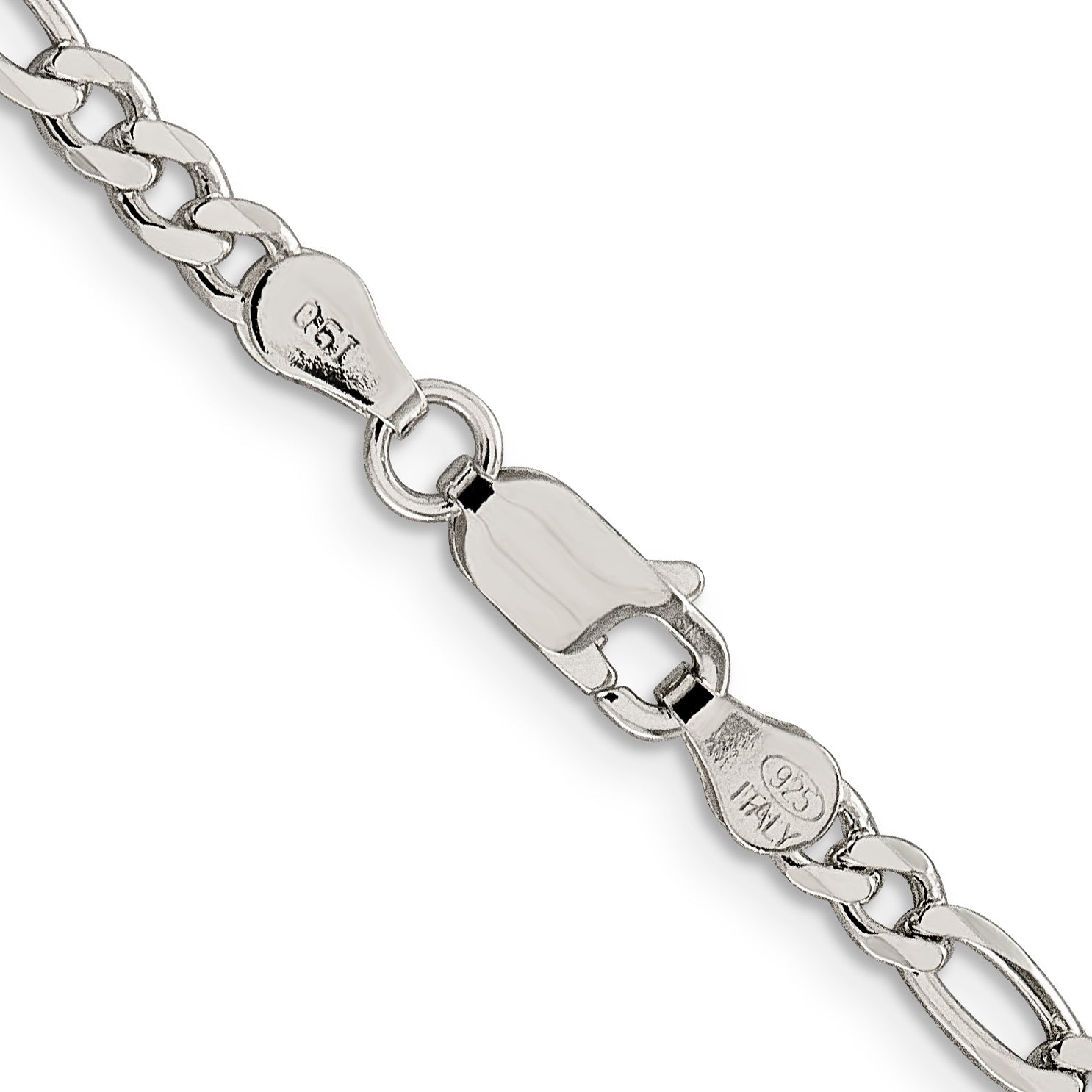 22 Inch Sterling Silver 4mm Pav Flat Figaro Chain