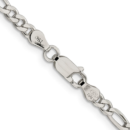 22 Inch Sterling Silver 4mm Pav Flat Figaro Chain