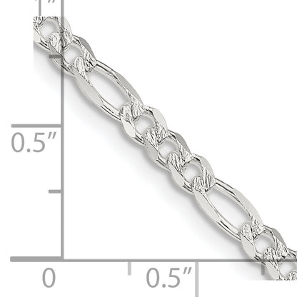28 Inch Sterling Silver 4mm Pave Flat Figaro Chain