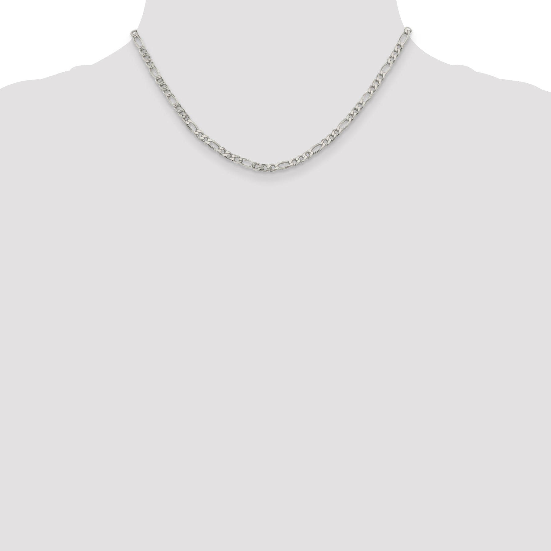 16 Inch Sterling Silver 4mm Pav Flat Figaro Chain