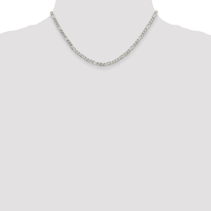 16 Inch Sterling Silver 4mm Pav Flat Figaro Chain