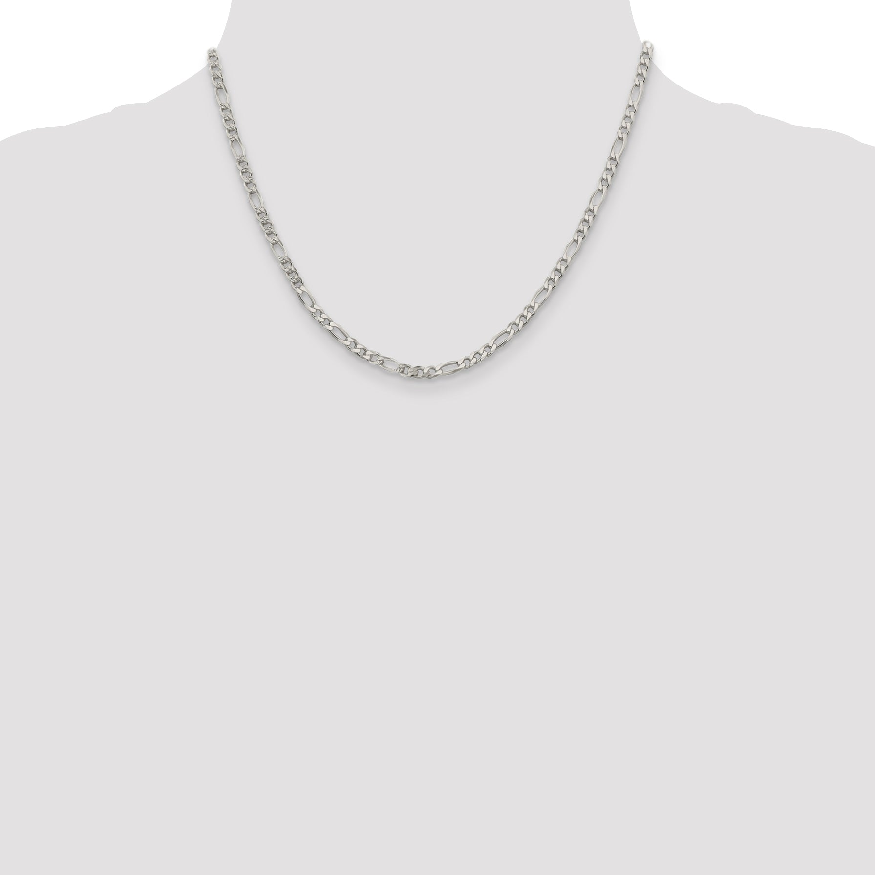 18 Inch Sterling Silver 4mm Pav Flat Figaro Chain