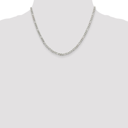 18 Inch Sterling Silver 4mm Pav Flat Figaro Chain