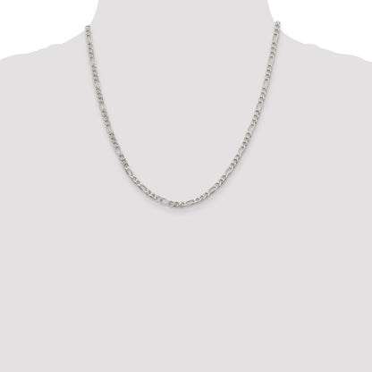 20 Inch Sterling Silver 4mm Pav Flat Figaro Chain
