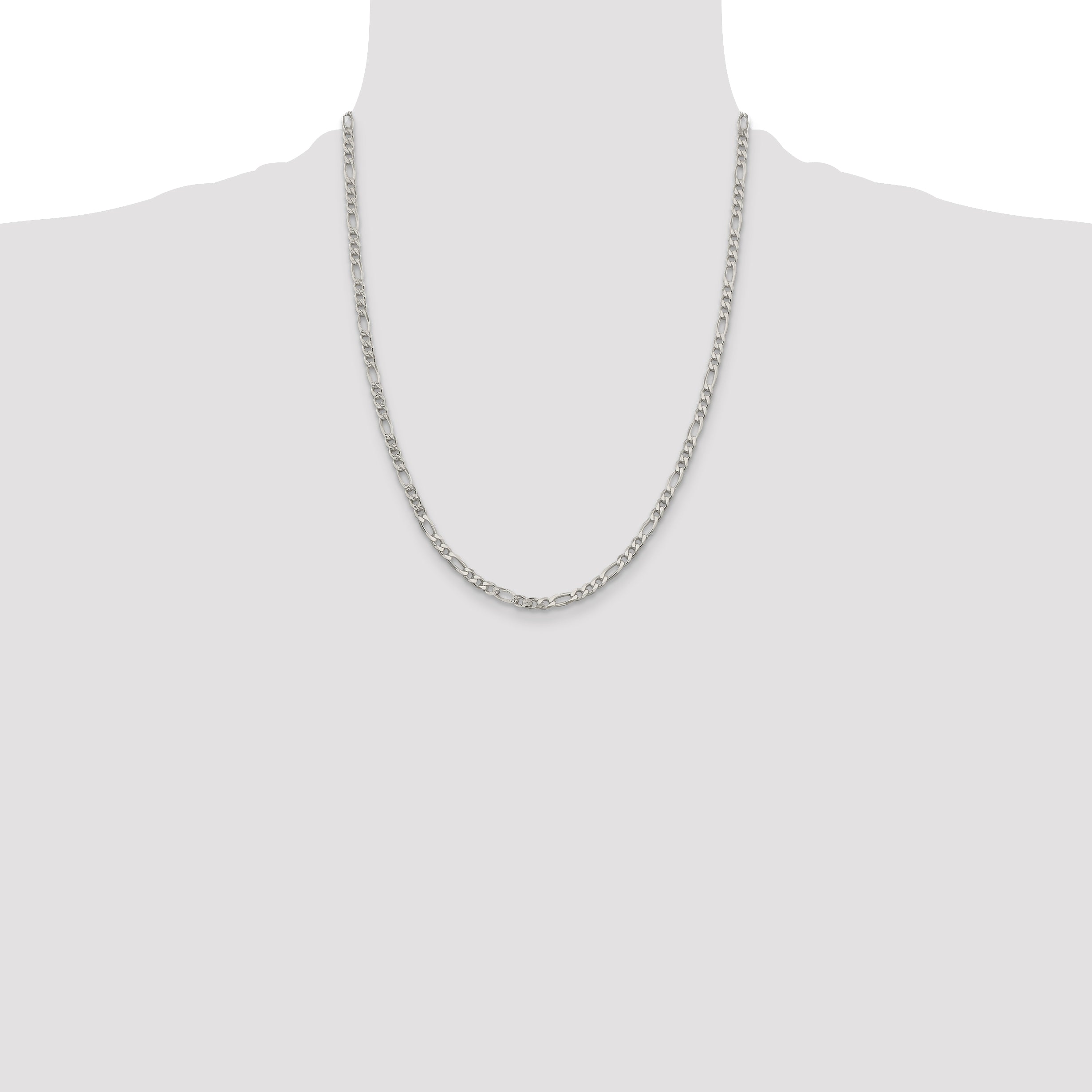 22 Inch Sterling Silver 4mm Pav Flat Figaro Chain
