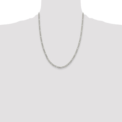 22 Inch Sterling Silver 4mm Pav Flat Figaro Chain