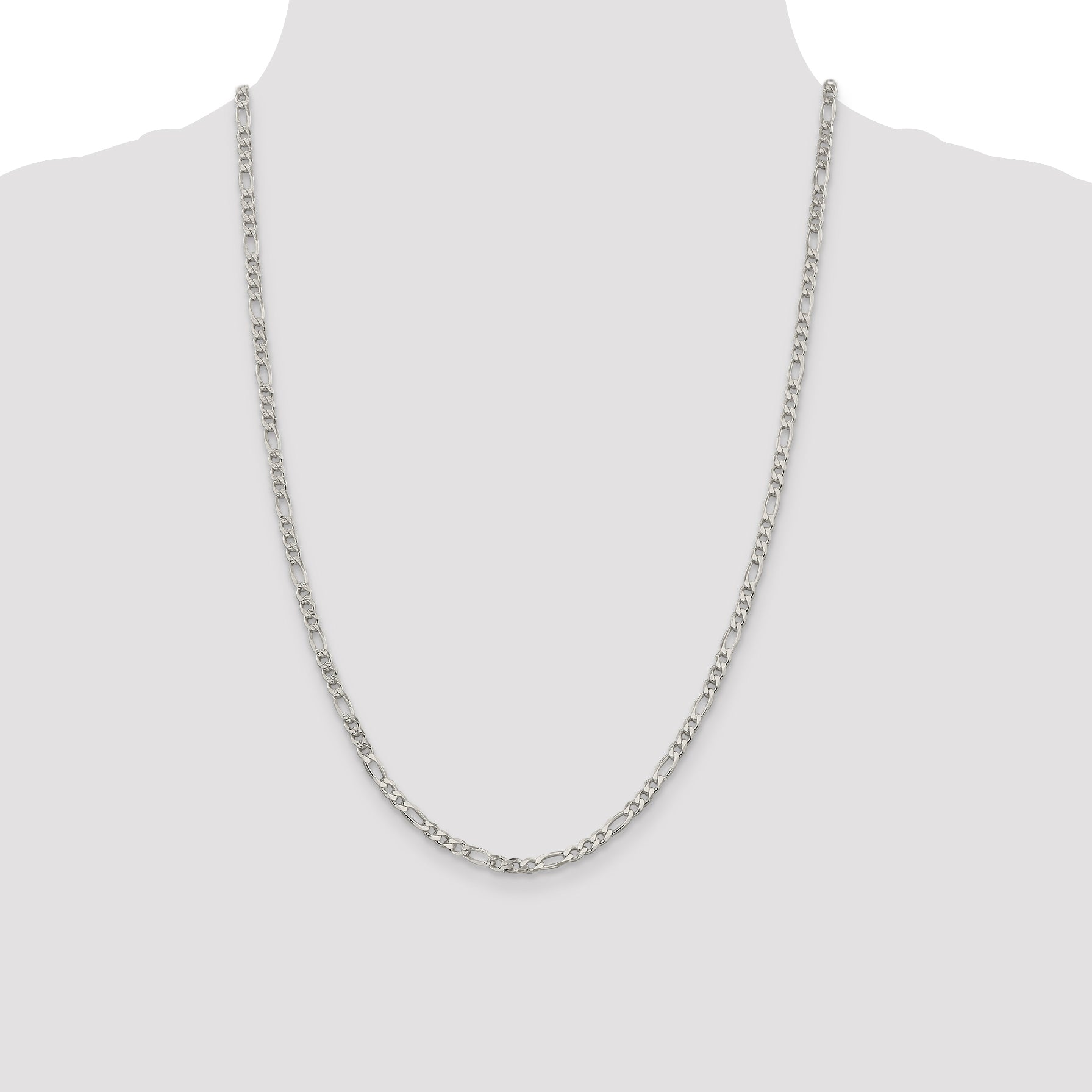 24 Inch Sterling Silver 4mm Pav Flat Figaro Chain