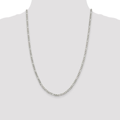 24 Inch Sterling Silver 4mm Pav Flat Figaro Chain