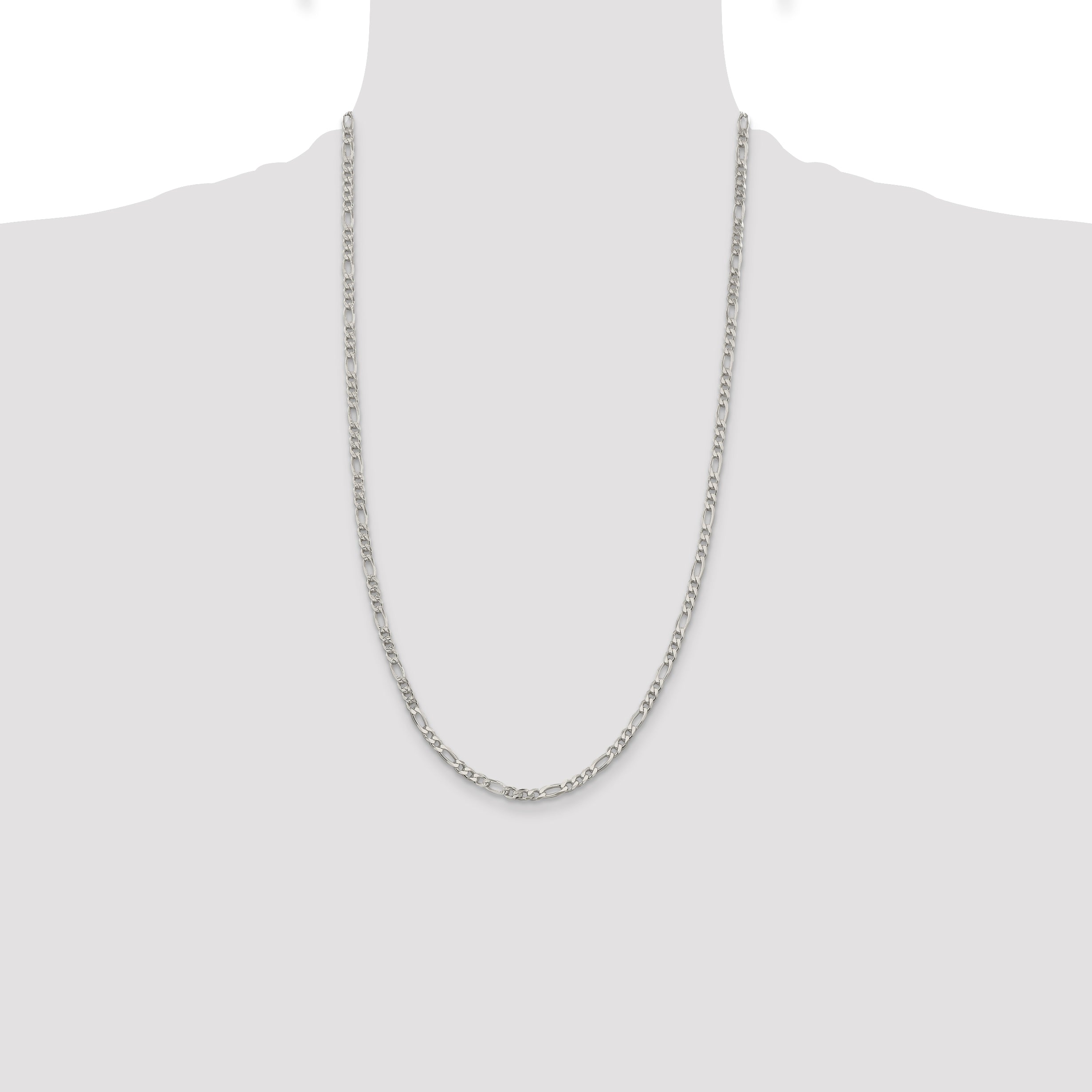 26 Inch Sterling Silver 4mm Pav Flat Figaro Chain
