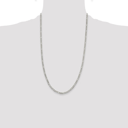 26 Inch Sterling Silver 4mm Pav Flat Figaro Chain