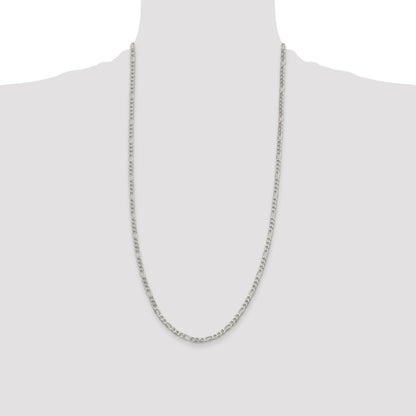 28 Inch Sterling Silver 4mm Pave Flat Figaro Chain