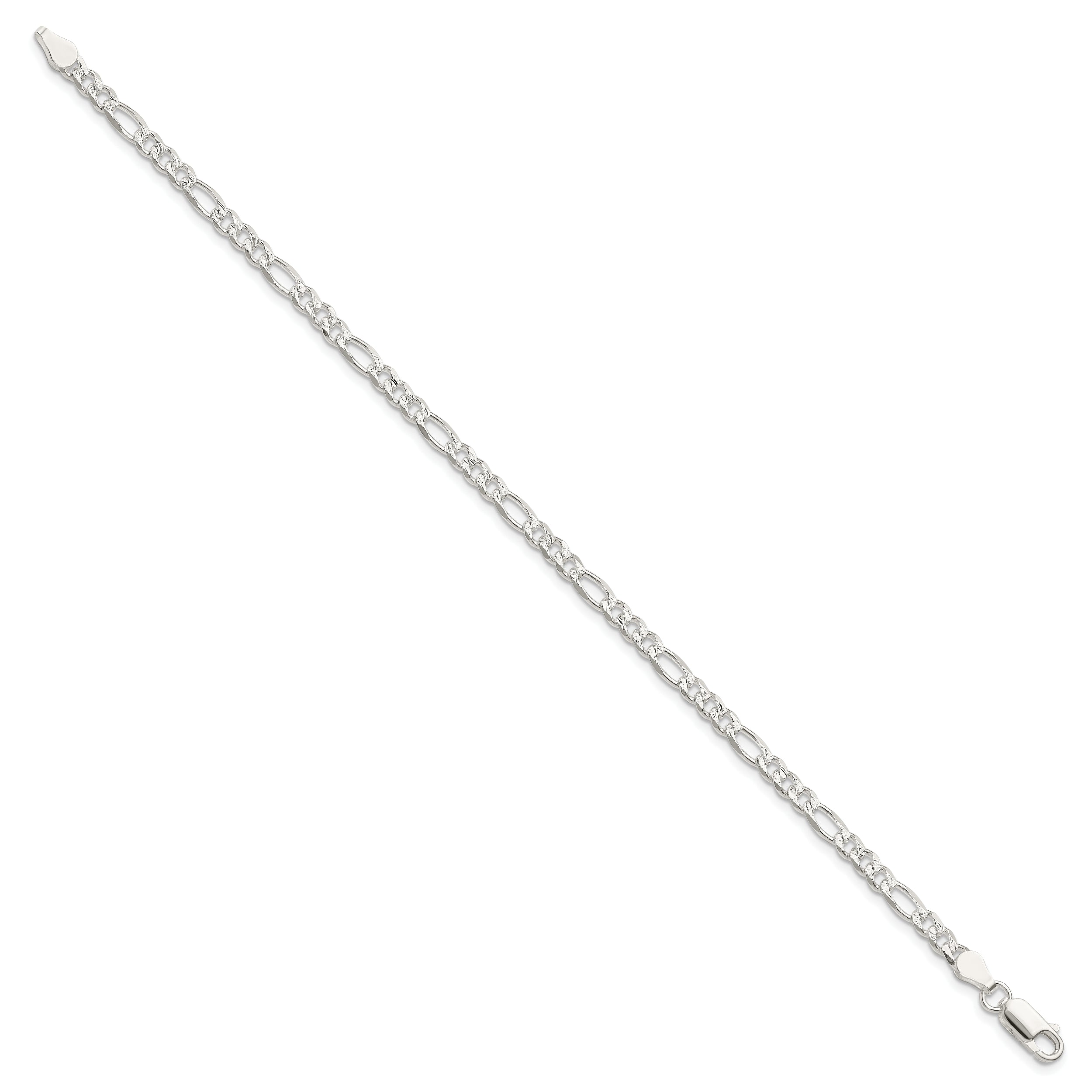 8 Inch Sterling Silver 4mm Pav Flat Figaro Chain