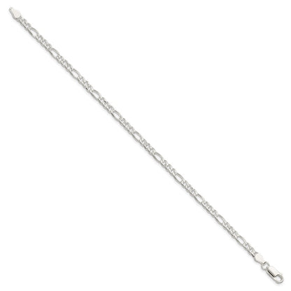 Sterling Silver 4mm Pav Flat Figaro Chain Bracelet
