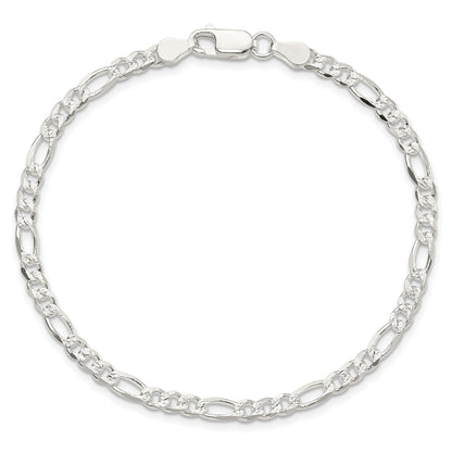 7 Inch Sterling Silver 4mm Pav Flat Figaro Chain