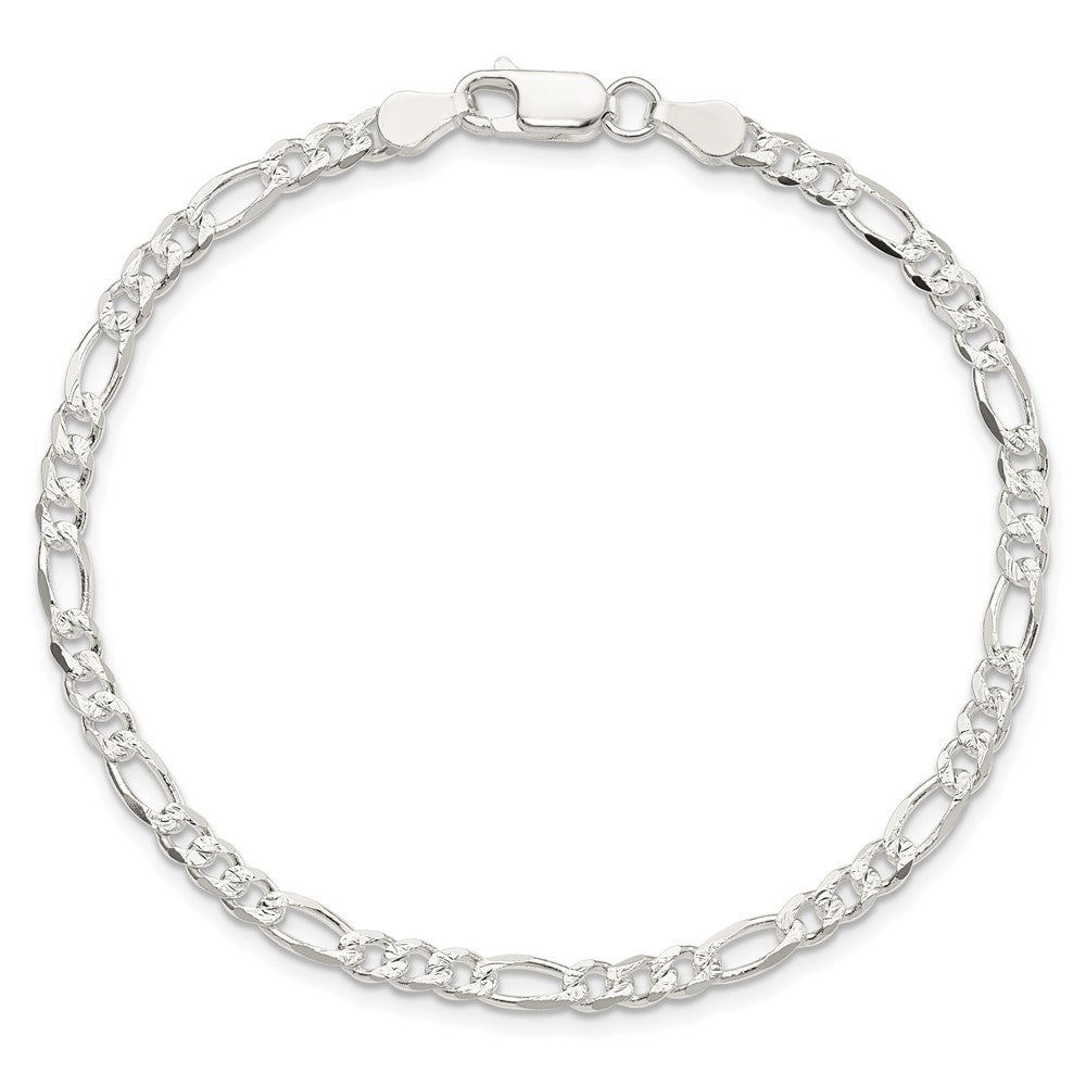 Sterling Silver 4mm Pav Flat Figaro Chain Bracelet