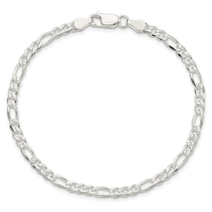 Sterling Silver 4mm Pav Flat Figaro Chain Bracelet