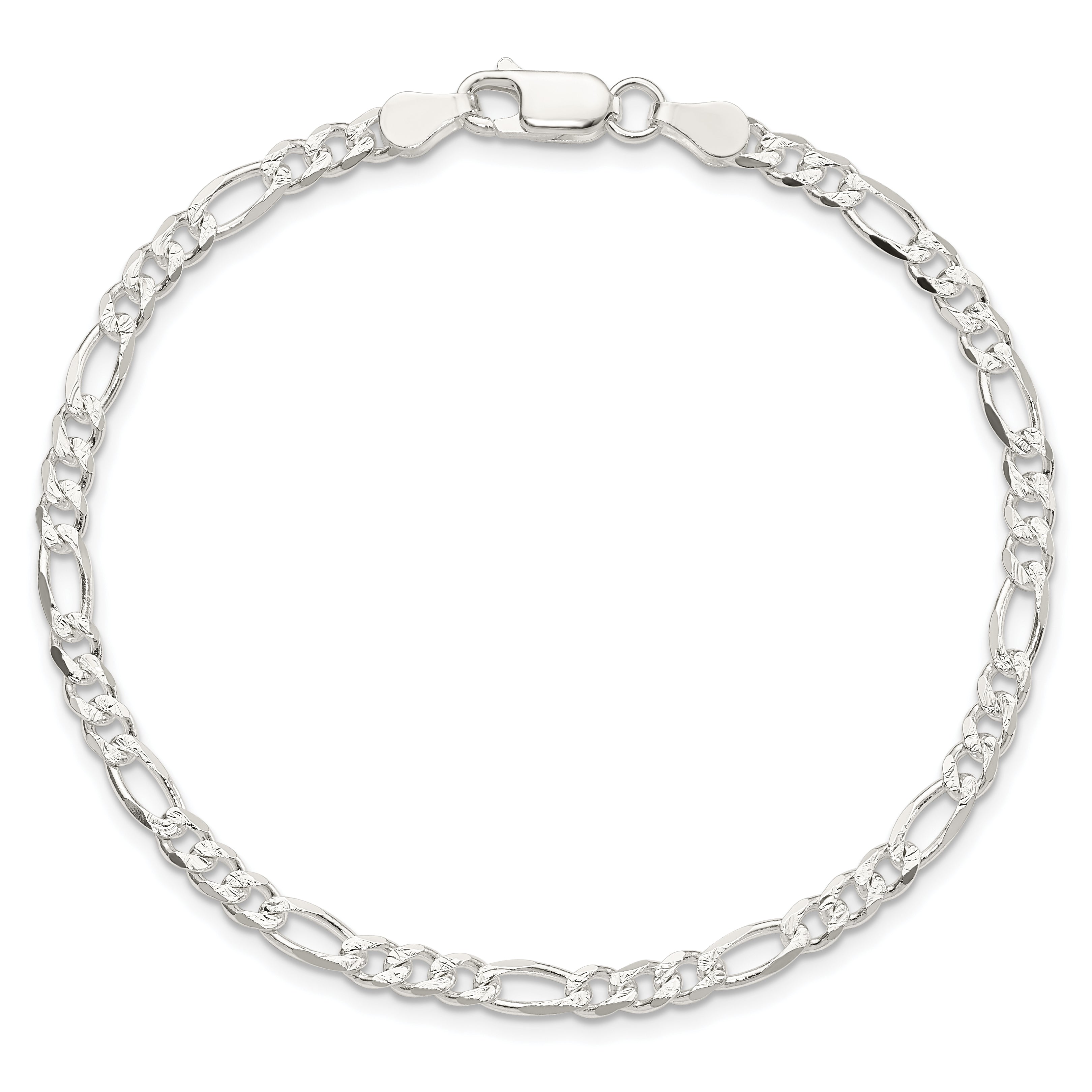 8 Inch Sterling Silver 4mm Pav Flat Figaro Chain