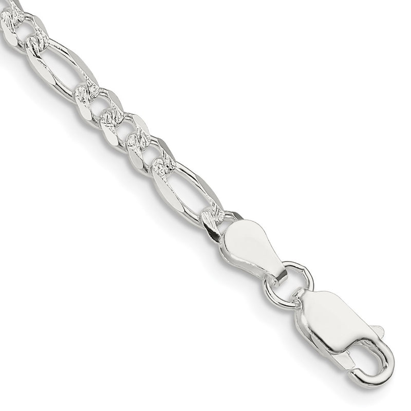 Sterling Silver 4mm Pavé Flat Figaro Chain Anklet