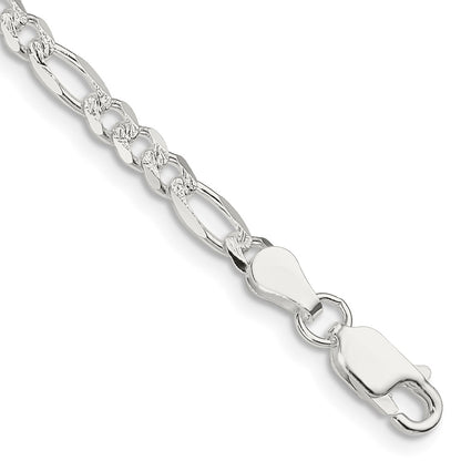 Sterling Silver 4mm Pav Flat Figaro Chain Bracelet