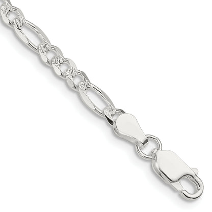 8 Inch Sterling Silver 4mm Pav Flat Figaro Chain