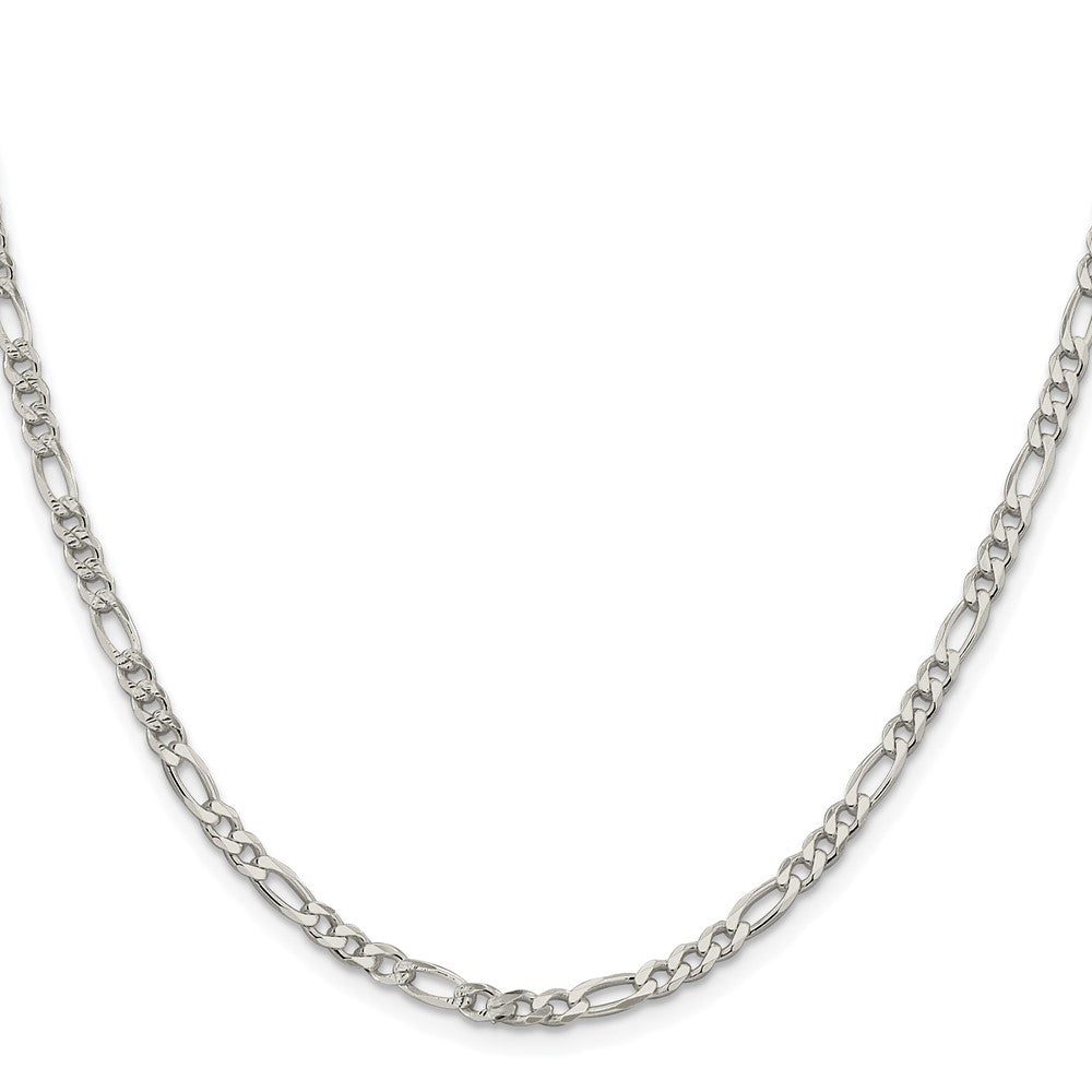 Sterling Silver Rhodium-Plated 4mm Pavé Flat Figaro Chain Necklace
