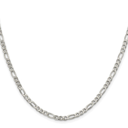 Sterling Silver Rhodium-Plated 4mm Pavé Flat Figaro Chain Necklace