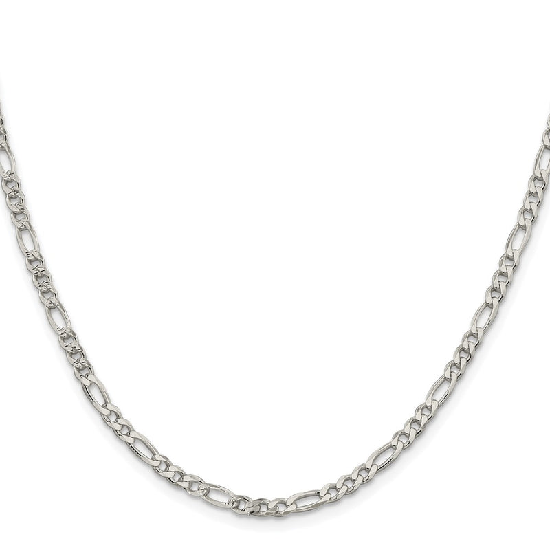 Sterling Silver Rhodium-Plated 4mm Pavé Flat Figaro Chain Necklace
