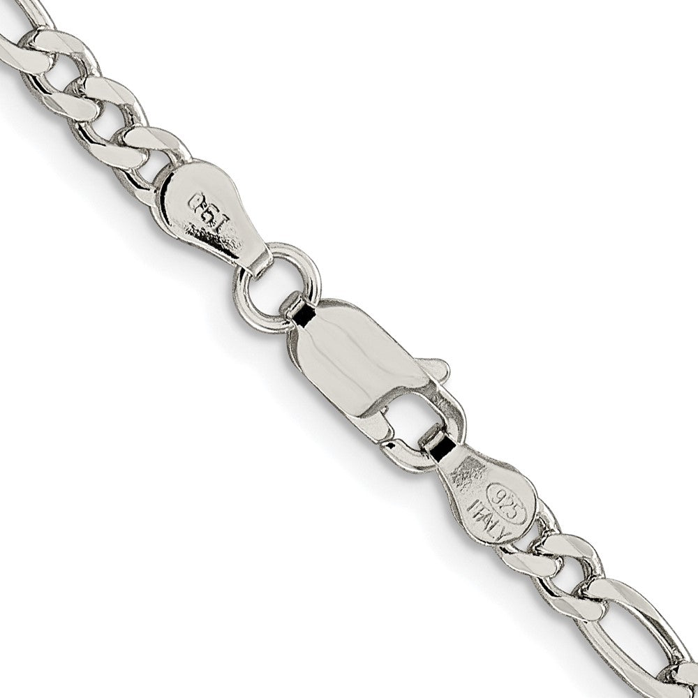 Sterling Silver Rhodium-Plated 4mm Pavé Flat Figaro Chain Necklace
