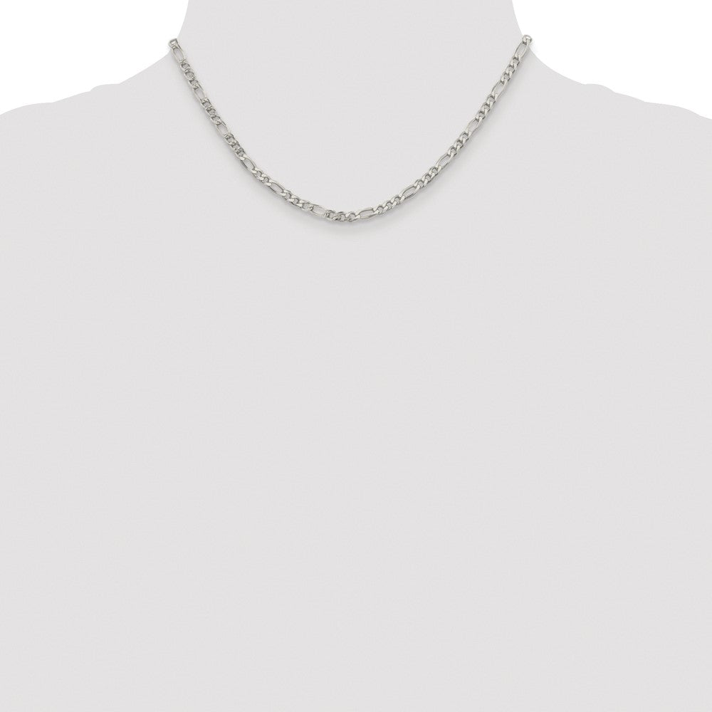 Sterling Silver Rhodium-Plated 4mm Pavé Flat Figaro Chain Necklace