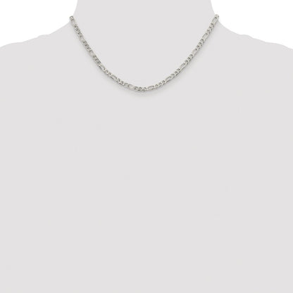 Sterling Silver Rhodium-Plated 4mm Pavé Flat Figaro Chain Necklace