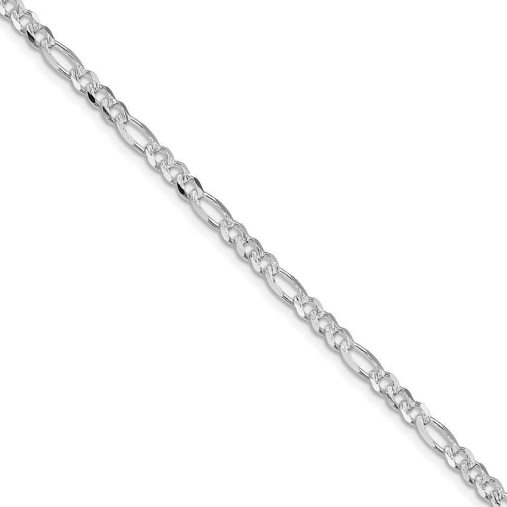Sterling Silver Rhodium-Plated 4mm Pavé Flat Figaro Chain Necklace