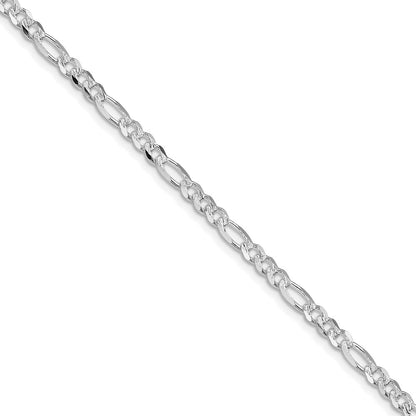 Sterling Silver Rhodium-Plated 4mm Pavé Flat Figaro Chain Necklace