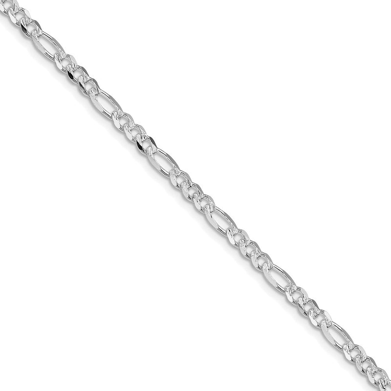Sterling Silver Rhodium-Plated 4mm Pavé Flat Figaro Chain Necklace