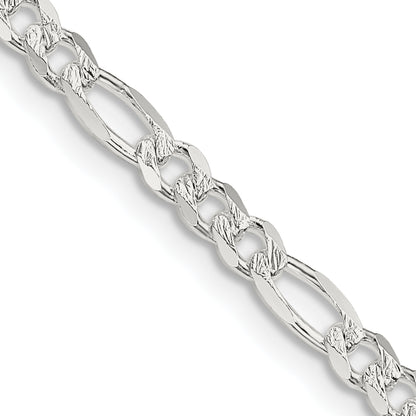 26 Inch Sterling Silver 4mm Pav Flat Figaro Chain