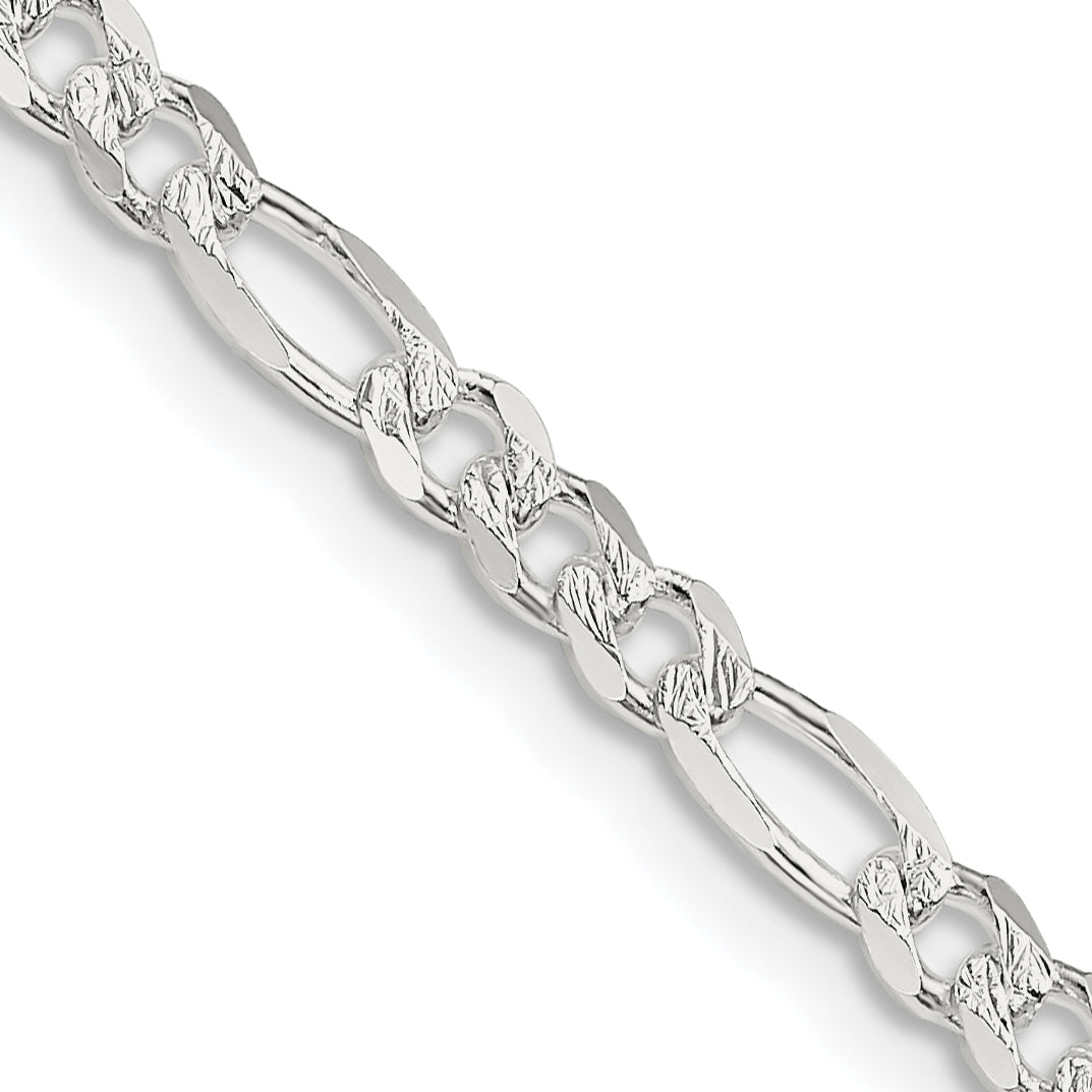 18 Inch Sterling Silver 4mm Pav Flat Figaro Chain