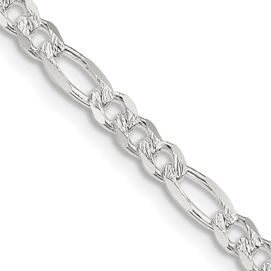 18 Inch Sterling Silver 4mm Pav Flat Figaro Chain