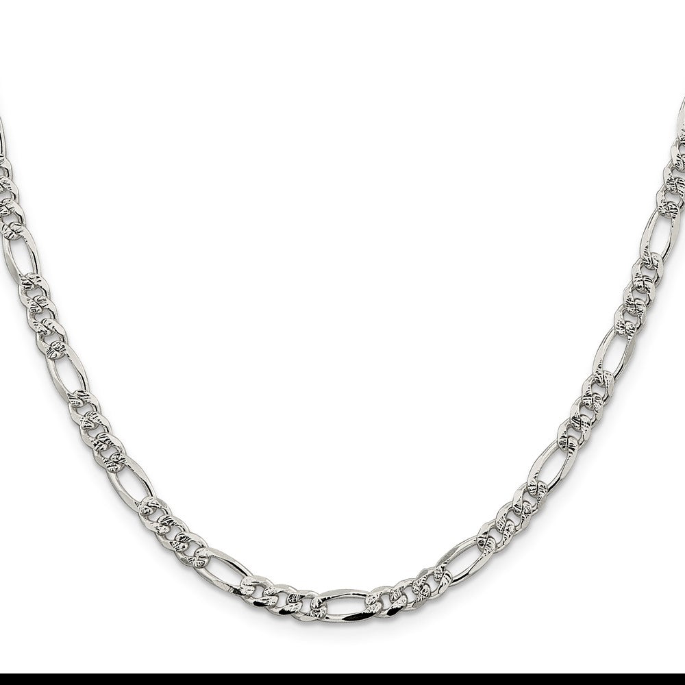 Sterling Silver 4.3mm Pav Flat Figaro Chain Necklace
