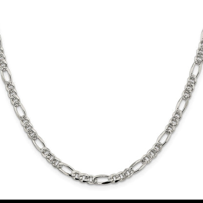 Sterling Silver 4.3mm Pav Flat Figaro Chain Necklace