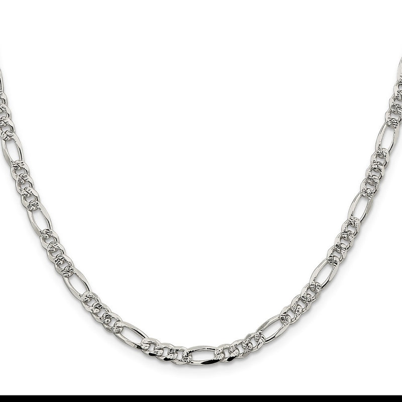 Sterling Silver 4.3mm Pav Flat Figaro Chain Necklace