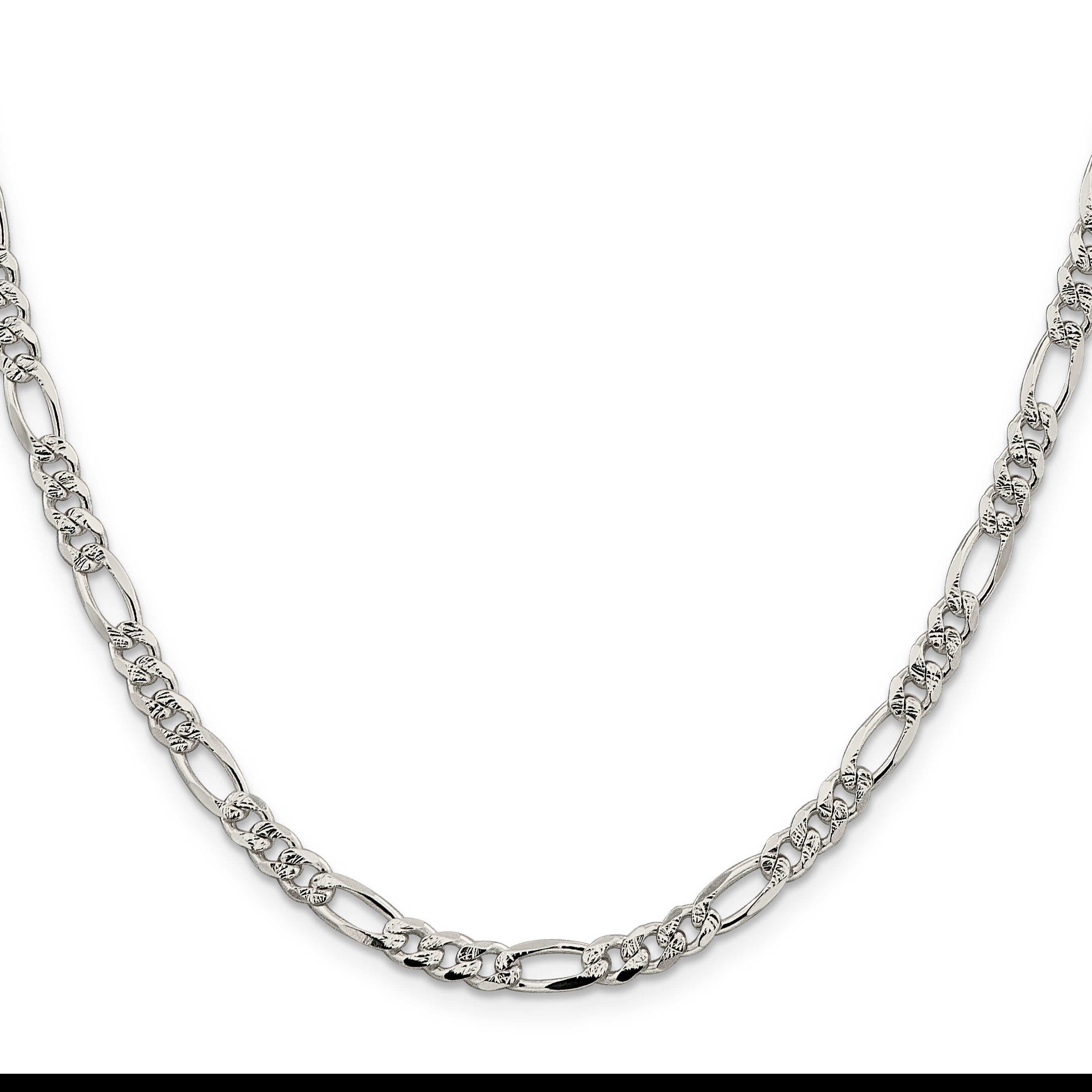 24 Inch Sterling Silver 4.3mm Pav Flat Figaro Chain