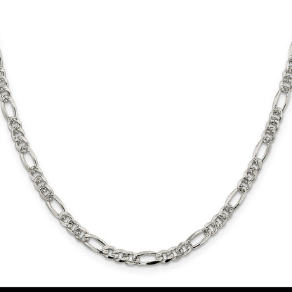 24 Inch Sterling Silver 4.3mm Pav Flat Figaro Chain