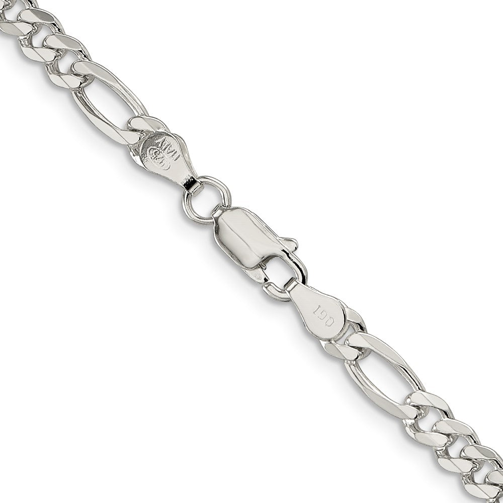Sterling Silver 4.3mm Pav Flat Figaro Chain Necklace